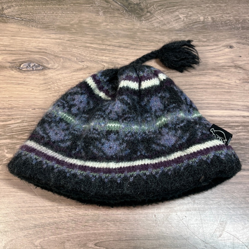 TurtleFur Beanie Black Wool Fair Isle Fleece Lined Tassel Hat Girls/Toddler